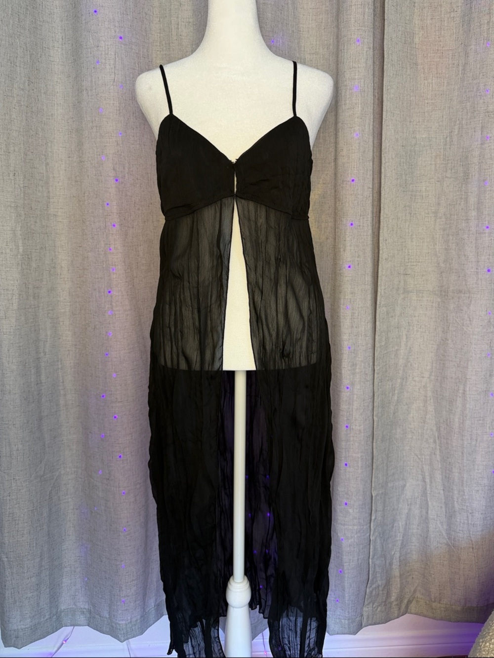 12th Tribe Black Sheer Mesh Split Long Top